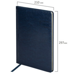 Еженедельник датированный 2026, БОЛЬШОЙ ФОРМАТ 210&times;297 мм, А4, BRAUBERG &laquo;Imperial&raquo;, под кожу, синий, 117157