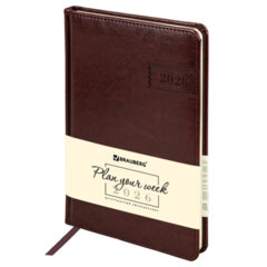 Еженедельник датированный 2026, А5, 145&times;215 мм, BRAUBERG &laquo;Imperial&raquo;, под кожу, коричневый, 117173