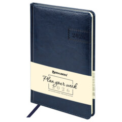 Еженедельник датированный 2026, А5, 145&times;215 мм, BRAUBERG &laquo;Imperial&raquo;, под кожу, синий, 117174