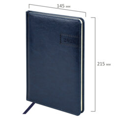 Еженедельник датированный 2026, А5, 145&times;215 мм, BRAUBERG &laquo;Imperial&raquo;, под кожу, синий, 117174