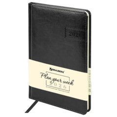 Еженедельник датированный 2026, А5, 145&times;215 мм, BRAUBERG &laquo;Imperial&raquo;, под кожу, черный, 117175