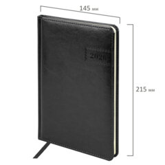 Еженедельник датированный 2026, А5, 145&times;215 мм, BRAUBERG &laquo;Imperial&raquo;, под кожу, черный, 117175
