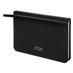 Еженедельник датированный 2026, МАЛЫЙ ФОРМАТ 95&times;155 мм, А6, BRAUBERG &laquo;Select&raquo;, балакрон, черный, 117193