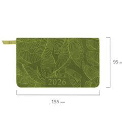 Еженедельник датированный 2026 МАЛЫЙ ФОРМАТ 95&times;155 мм, А6, BRAUBERG &laquo;Foliage&raquo;, под кожу, зеленый, 117198