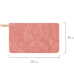 Еженедельник датированный 2026 МАЛЫЙ ФОРМАТ 95&times;155 мм, А6, BRAUBERG &laquo;Foliage&raquo;, под кожу, розовый, 117199