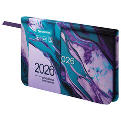 Еженедельник датированный 2026 МАЛЫЙ ФОРМАТ 95&times;155 мм, А6, BRAUBERG &laquo;Vista&raquo;, под кожу, &laquo;Мрамор&raquo;, 117202