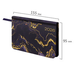 Еженедельник датированный 2026 МАЛЫЙ ФОРМАТ 95&times;155 мм, А6, BRAUBERG &laquo;Vista&raquo;, под кожу &laquo;Black marble&raquo;, 117203