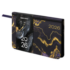 Еженедельник датированный 2026 МАЛЫЙ ФОРМАТ 95&times;155 мм, А6, BRAUBERG &laquo;Vista&raquo;, под кожу &laquo;Black marble&raquo;, 117203