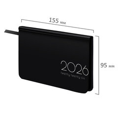 Еженедельник датированный 2026 МАЛЫЙ ФОРМАТ 95&times;155 мм, А6, BRAUBERG &laquo;Vista&raquo;, под кожу, &laquo;Black coal&raquo;, 117205