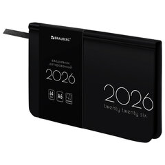 Еженедельник датированный 2026 МАЛЫЙ ФОРМАТ 95&times;155 мм, А6, BRAUBERG &laquo;Vista&raquo;, под кожу, &laquo;Black coal&raquo;, 117205