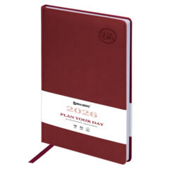 Ежедневник датированный 2026 БОЛЬШОЙ ФОРМАТ 210&times;297 мм, А4, BRAUBERG &laquo;Favorite&raquo;, под кожу, бордо, 117240