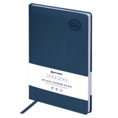 Ежедневник датированный 2026 БОЛЬШОЙ ФОРМАТ 210&times;297 мм, А4, BRAUBERG &laquo;Favorite&raquo;, под кожу, синий, 117241