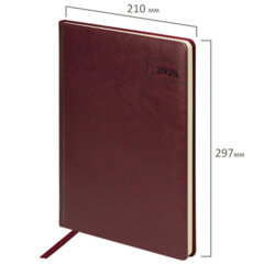 Ежедневник датированный 2026 БОЛЬШОЙ ФОРМАТ 210&times;297 мм, А4, BRAUBERG &laquo;Imperial&raquo;, под кожу, бордо, 117248