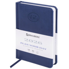 Ежедневник датированный 2026, МАЛЫЙ ФОРМАТ 100&times;150 мм, А6, BRAUBERG &laquo;Favorite&raquo;, под кожу, синий, 117250
