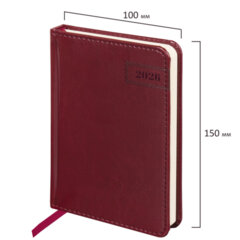 Ежедневник датированный 2026, МАЛЫЙ ФОРМАТ 100&times;150 мм, А6, BRAUBERG &laquo;Imperial&raquo;, под кожу, бордо, 117254