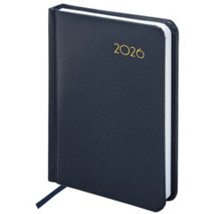 Ежедневник датированный 2026, МАЛЫЙ ФОРМАТ 100&times;150 мм, А6, BRAUBERG &laquo;Select&raquo;, балакрон, темно-синий, 117259
