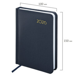 Ежедневник датированный 2026, МАЛЫЙ ФОРМАТ 100&times;150 мм, А6, BRAUBERG &laquo;Select&raquo;, балакрон, темно-синий, 117259