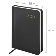Ежедневник датированный 2026, МАЛЫЙ ФОРМАТ 100&times;150 мм, А6, BRAUBERG &laquo;Select&raquo;, балакрон, черный, 117260