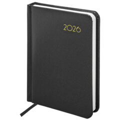 Ежедневник датированный 2026, МАЛЫЙ ФОРМАТ 100&times;150 мм, А6, BRAUBERG &laquo;Select&raquo;, балакрон, черный, 117260