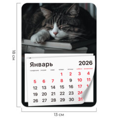 Календарь отрывной на магните на 2026 г., BRAUBERG, 130&times;180 мм, склейка, &laquo;Спящий кот&raquo;, 117292