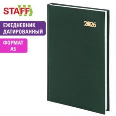 Ежедневник датированный 2026 145х215 мм, А5, STAFF, обложка бумвинил, зелёный, 117308