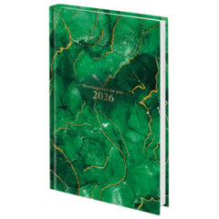 Ежедневник датированный 2026 145&times;215 мм, А5, STAFF, ламинированная обложка, &laquo;Green Marble&raquo;, 117315