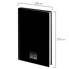 Ежедневник датированный 2026 145&times;215 мм, А5, STAFF, ламинированная обложка, &laquo;Black style&raquo;, 117325