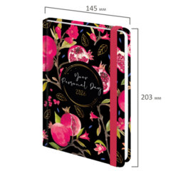 Ежедневник датированный 2026 с резинкой 145&times;203 мм, А5, BRAUBERG, твердый, фольга, &laquo;Гранаты&raquo;, 117333