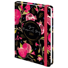 Ежедневник датированный 2026 с резинкой 145&times;203 мм, А5, BRAUBERG, твердый, фольга, &laquo;Гранаты&raquo;, 117333