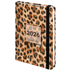 Ежедневник датированный 2026 с резинкой 145&times;203 мм, А5, BRAUBERG, твердый, фольга, &laquo;Леопард&raquo;, 117334