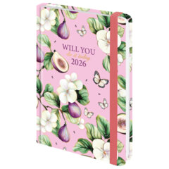 Ежедневник датированный 2026 с резинкой 145&times;203 мм, А5, BRAUBERG, твердый, фольга, &laquo;Инжир&raquo;, 117337