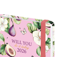 Ежедневник датированный 2026 с резинкой 145&times;203 мм, А5, BRAUBERG, твердый, фольга, &laquo;Инжир&raquo;, 117337