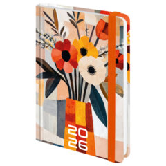 Ежедневник датированный 2026 с резинкой 145&times;203 мм, А5, BRAUBERG, твердый, &laquo;Букет&raquo;, 117339