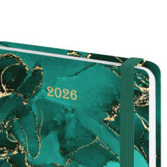 Ежедневник датированный 2026 с резинкой 145&times;203 мм, А5, BRAUBERG, твердый, фольга, &laquo;Мрамор&raquo;, 117340