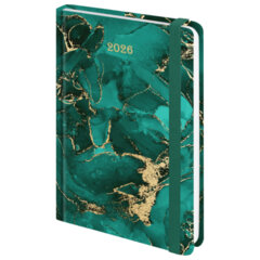 Ежедневник датированный 2026 с резинкой 145&times;203 мм, А5, BRAUBERG, твердый, фольга, &laquo;Мрамор&raquo;, 117340