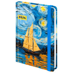 Ежедневник датированный 2026 с резинкой 145&times;203 мм, А5, BRAUBERG, твердый, &laquo;Живопись&raquo;, 117342