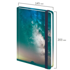 Ежедневник датированный 2026 с резинкой 145&times;203 мм, А5, BRAUBERG твердый, фольга, &laquo;Млечный путь&raquo;, 117345