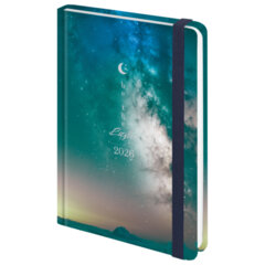 Ежедневник датированный 2026 с резинкой 145&times;203 мм, А5, BRAUBERG твердый, фольга, &laquo;Млечный путь&raquo;, 117345