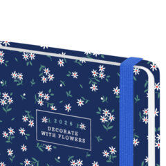 Ежедневник датированный 2026 с резинкой 145&times;203 мм, А5, BRAUBERG, твердый, фольга, &laquo;Ромашки&raquo;, 117346