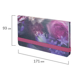 Еженедельник датированный 2026 с резинкой 171&times;93 мм, BRAUBERG, твердый, УФ-ЛАК, 64 л., &laquo;Цветы&raquo;, 117348