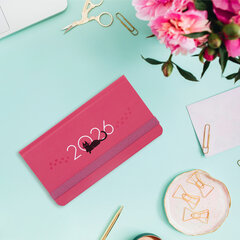 Еженедельник датированный 2026 с резинкой 171&times;93 мм, BRAUBERG, твердый, УФ-ЛАК, 64 л., &laquo;Кот&raquo;, 117349