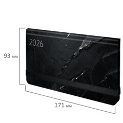 Еженедельник датированный 2026 с резинкой 171&times;93 мм, BRAUBERG, твердый, УФ-ЛАК, 64 л., &laquo;Marble&raquo;, 117357