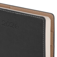 Ежедневник датированный 2026, А5, 143&times;218 мм, BRAUBERG &laquo;Journal&raquo;, под кожу, застежка, держатель для ручки, органайзер, черный, 117382