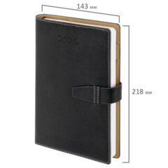 Ежедневник датированный 2026, А5, 143&times;218 мм, BRAUBERG &laquo;Journal&raquo;, под кожу, застежка, держатель для ручки, органайзер, черный, 117382