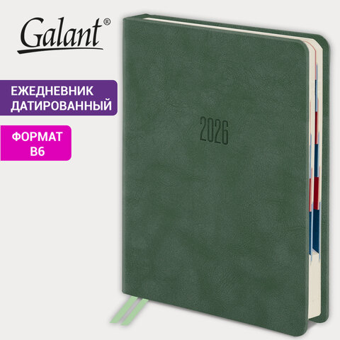 Ежедневник датированный 2026 B6 125х173мм GALANT Vivid, под кожу, зеленый, 117409