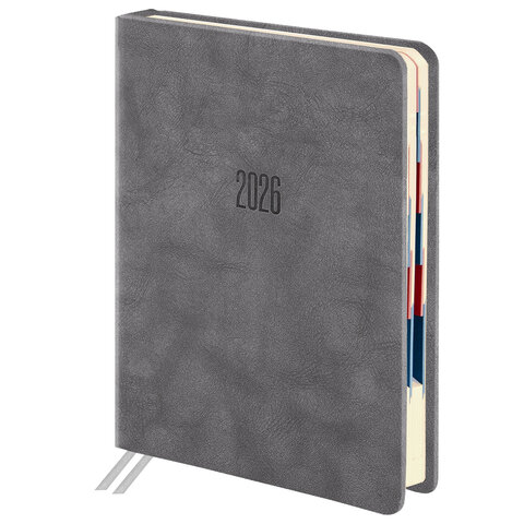 Ежедневник датированный 2026 B6 125х173 мм, GALANT "Vivid", под кожу, серый, 117410