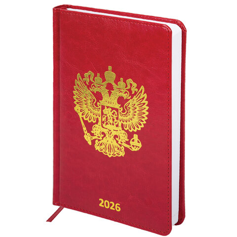 Ежедневник датированный 2026 А5 138х213 мм, BRAUBERG "State", под кожу, красный, 117414