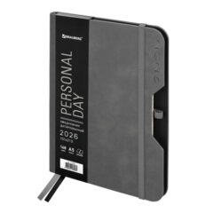 Ежедневник датированный 2026, А5, 151&times;213 мм, BRAUBERG &laquo;Note&raquo;, под кожу, держатель для ручки, серый, 117519