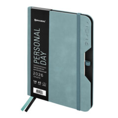Ежедневник датированный 2026, А5, 151&times;213 мм, BRAUBERG &laquo;Note&raquo;, под кожу, держатель для ручки, серо-голубой, 117520