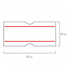 Этикет-лента 21&times;12 мм, прямоугольная, белая с красной полосой, КОМПЛЕКТ 10 рулонов по 1000 этикеток